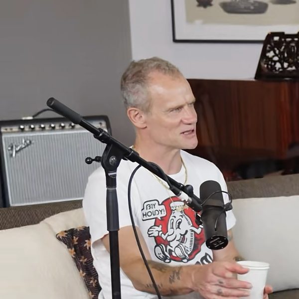 Flea recording an episode of his podcast This Little Light